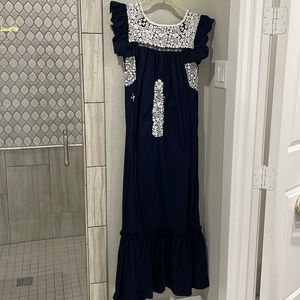 Mi Golondrina Soledad Long Navy and White Dress